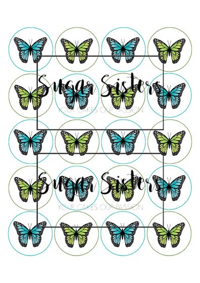 Blue/Green Butterflies Edible Toppers - (20 Toppers)