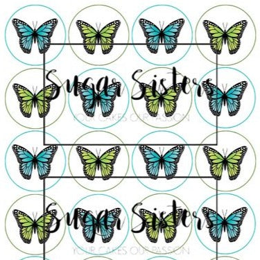 Blue/Green Butterflies Edible Toppers - (20 Toppers)