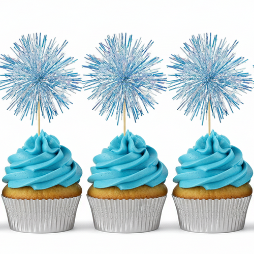 SUGAR SISTERS - Firework Cake/Cupcake Topper Pale Blue Pk 5