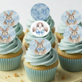 Bunny with Blue Bow Edible Toppers - (20 Toppers)