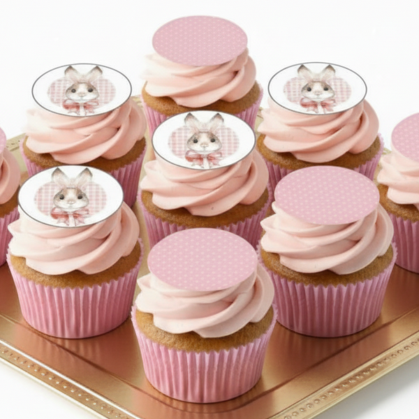 Bunny with Pink Bow Edible Toppers - (20 Toppers)