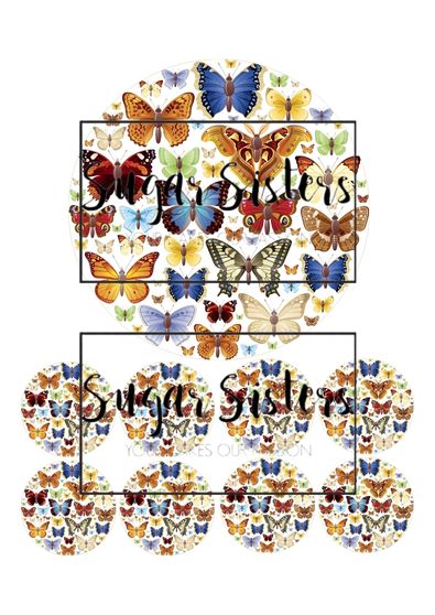 Butterflies Multi  Edible Topper - (1 x 6" Disc ) (8 x 2" Discs)
