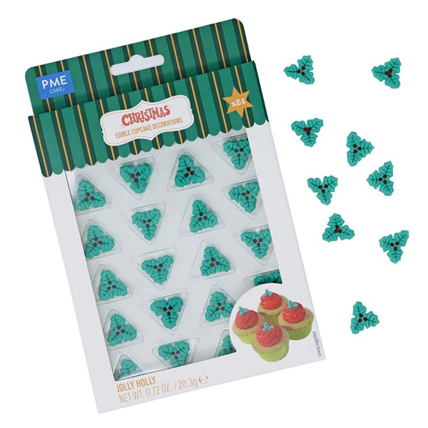 Jolly Holly Sugar Decorations Pk  24 PME