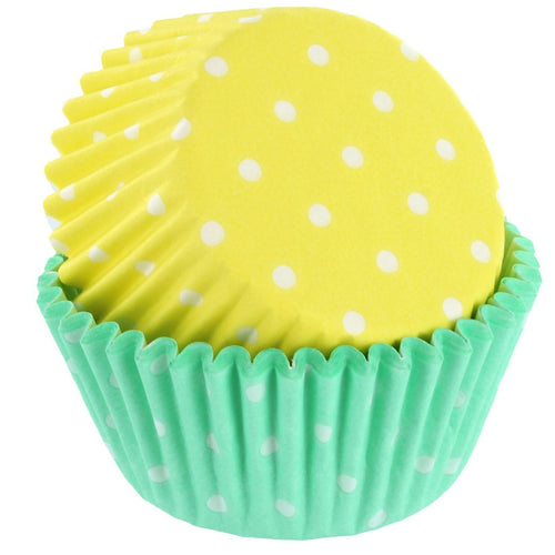 Cupcake Cases Green/Yellow Dot Pk 50