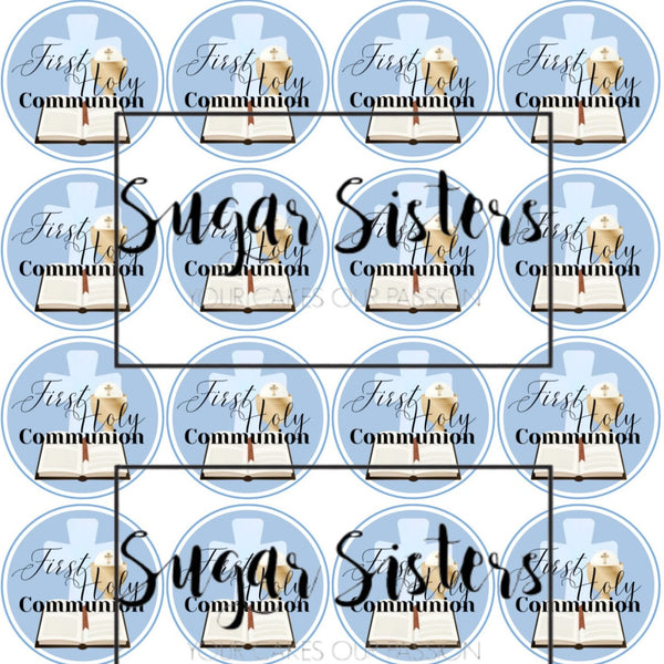Communion Blue  Edible Toppers - (20 Toppers)