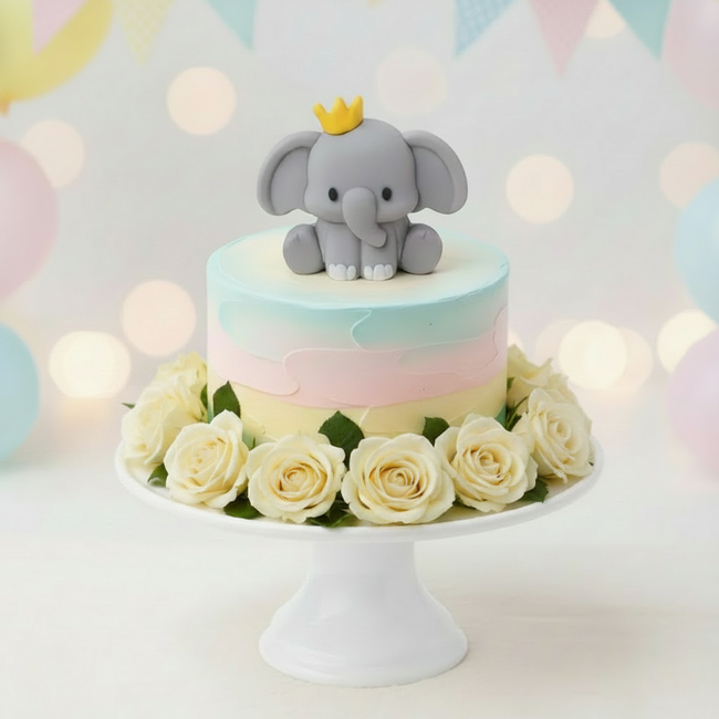 Cute Elephant with Gold Crown  Cake Decoration  DECO-CAKE