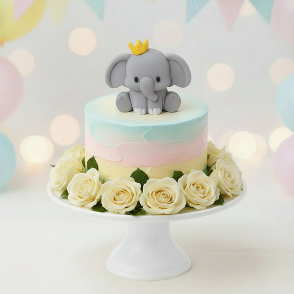 Cute Elephant with Gold Crown  Cake Decoration  DECO-CAKE