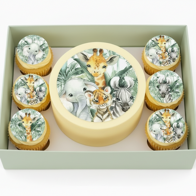 Cute Safari Animals Edible Topper - (1 x 6" Disc ) (8 x 2" Discs)