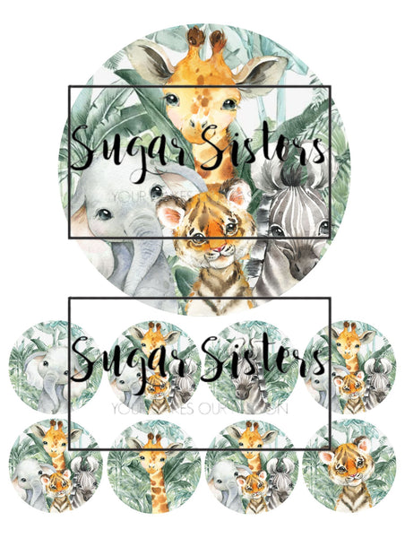Cute Safari Animals Edible Topper - (1 x 6" Disc ) (8 x 2" Discs)
