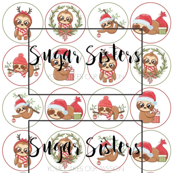 Cute Sloth Christmas Edible Toppers - (20 Toppers)