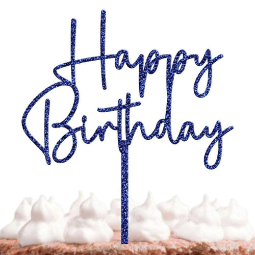 Dark Blue Glitter Happy Birthday Topper