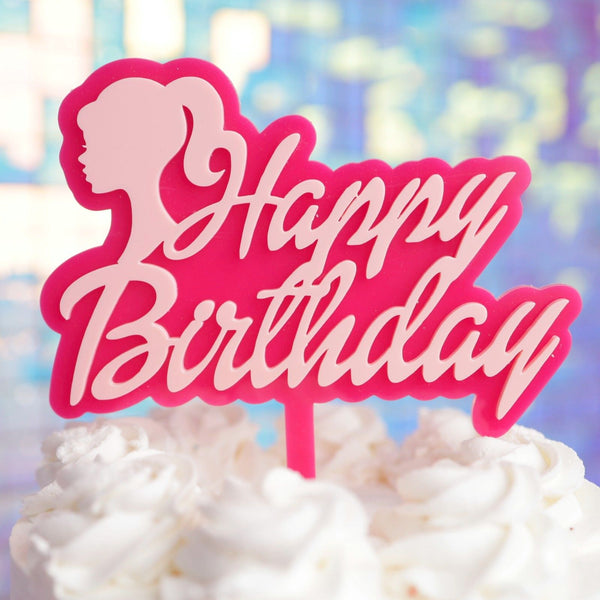 Dollhouse Happy Birthday  Cake Topper Pink - SWEET STAMP