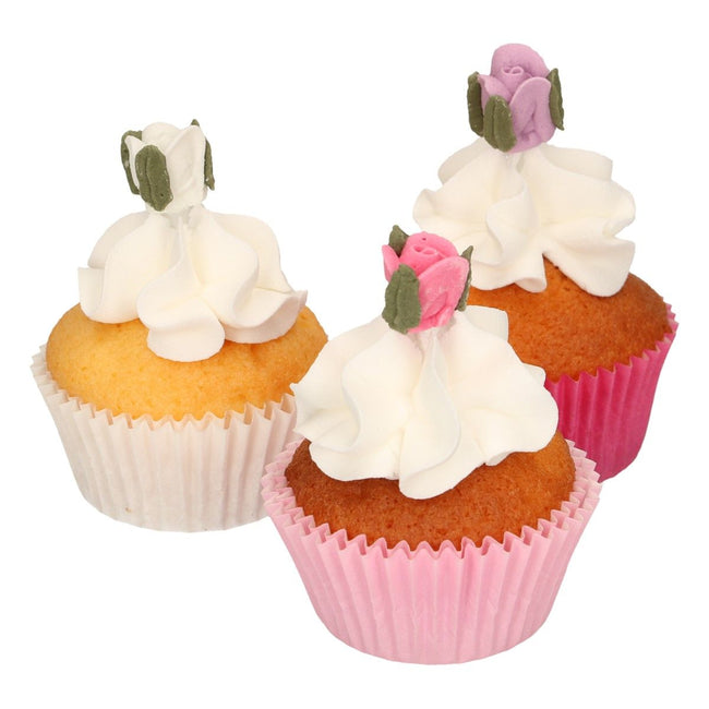 Mini Rose Bud with Leaves Sugar Decorations Pk 16