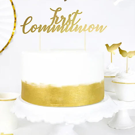 First Communion Card Cake Topper Gold 21cm