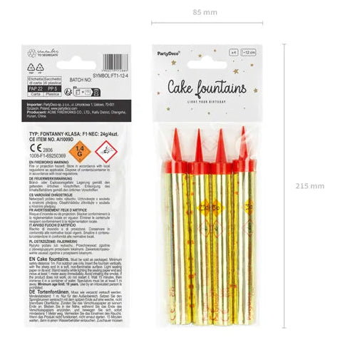 Cake Fountain Gold 12cm Pk 4