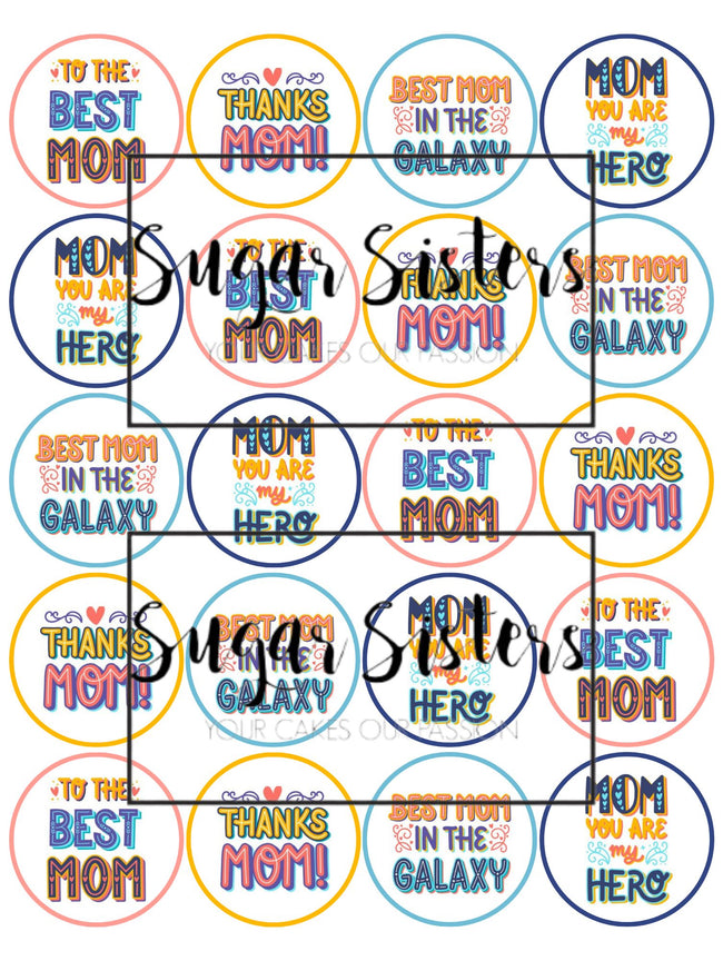 Best Mom  Mothers Day  Edible Toppers - (20 Toppers)