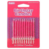 Fuschia Glitter Candles Pk 10