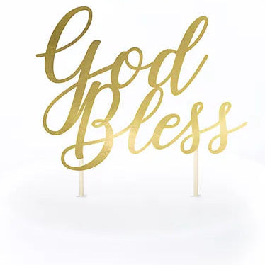 God Bless Card Cake Topper Gold 27.5cm