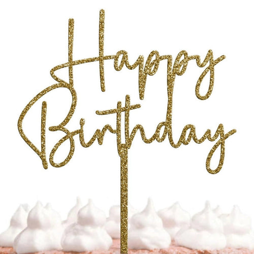 Gold Glitter Happy Birthday Topper
