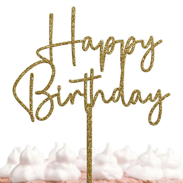 Gold Glitter Happy Birthday Topper