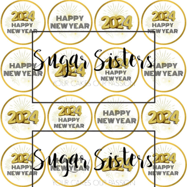 Gold New Year Edible Toppers - (20 Toppers)