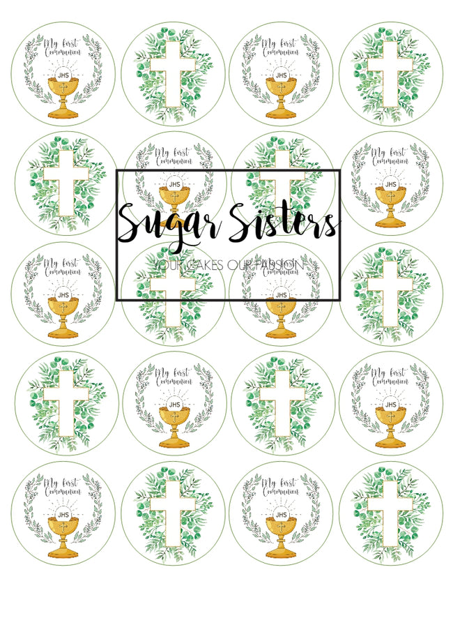 Floral Communion  Edible Toppers - (20 Toppers)