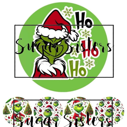 Grinch Ho Ho Ho Edible Toppers -  (1 x 6" Disc ) (8 x 2" Discs)