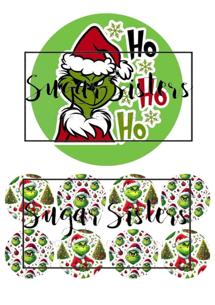 Grinch Ho Ho Ho Edible Toppers -  (1 x 6" Disc ) (8 x 2" Discs)