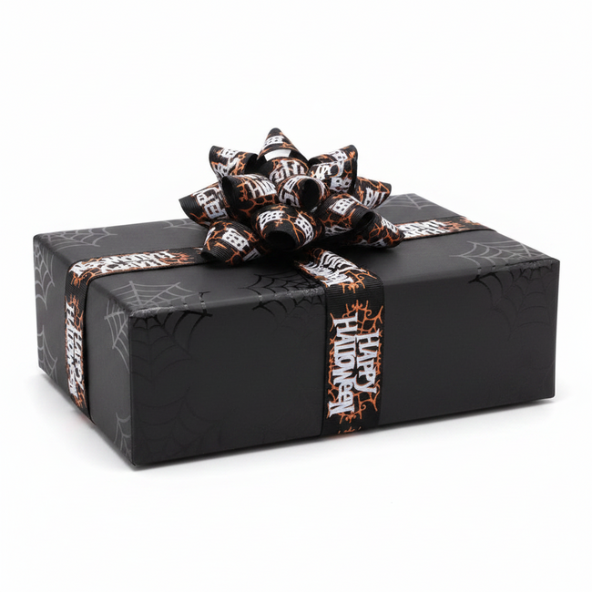 Happy Halloween Orange Web  Ribbon 25mm x Metre