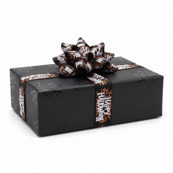 Happy Halloween Orange Web  Ribbon 25mm x Metre
