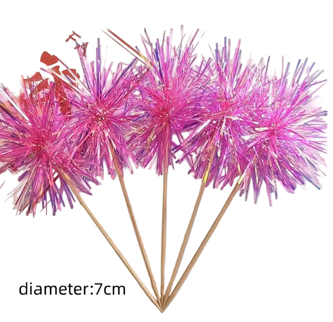 SUGAR SISTERS - Firework Cake/Cupcake Topper Hot Pink Pk 5