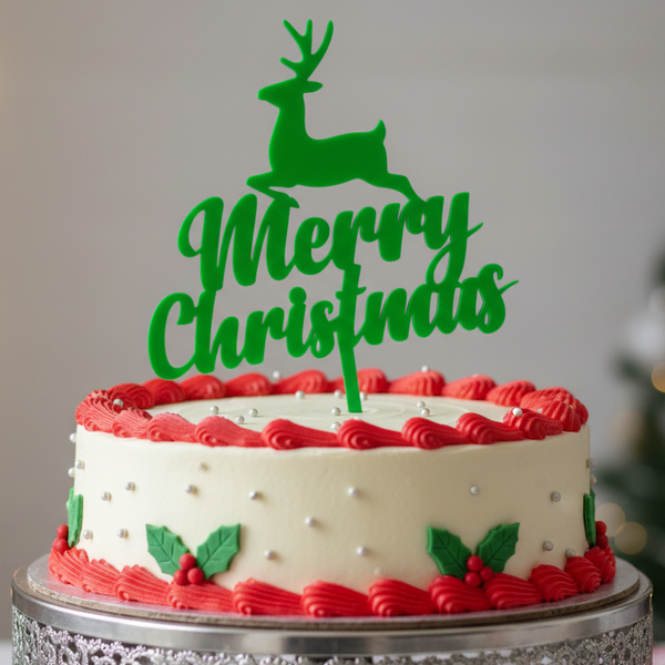 Merry Christmas Reindeer Cake Topper