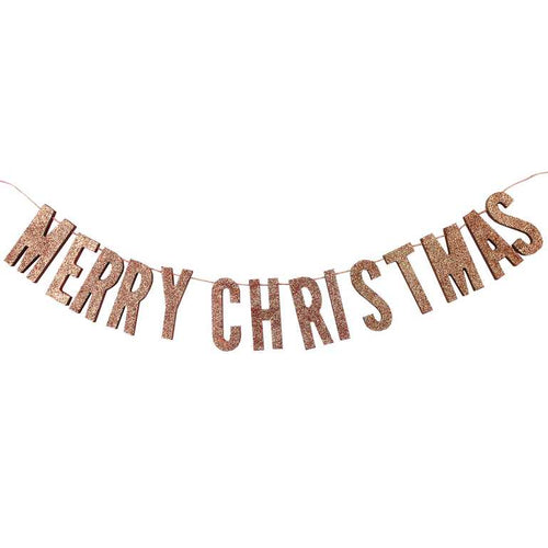 Rose Gold Glitter Wooden Merry Christmas Bunting
