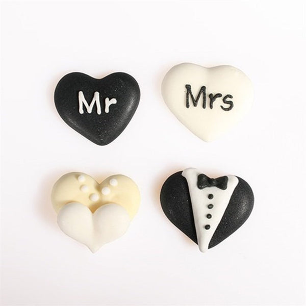 Sugar Decoration Mr & Mrs Love Heart Pk 12