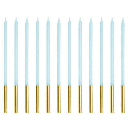 Tall Candles Blue & Gold Pk 12
