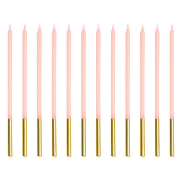 Tall Candles Pink & Gold Pk 12