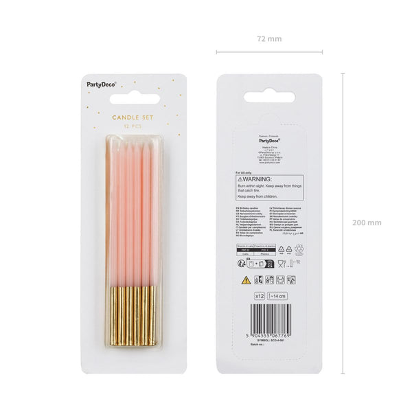 Tall Candles Pink & Gold Pk 12