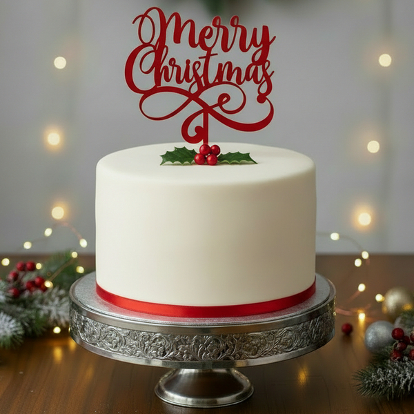 Merry Christmas Cake Topper Red