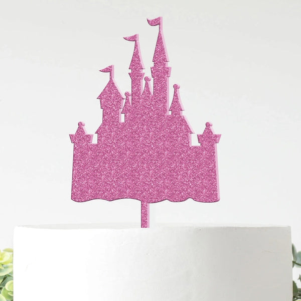 Pink Glitter Fairytale Castle Acrylic Topper
