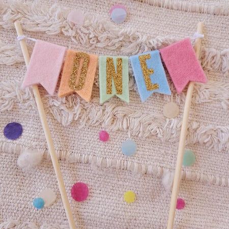Pink Pastel Bunting Topper  TWO
