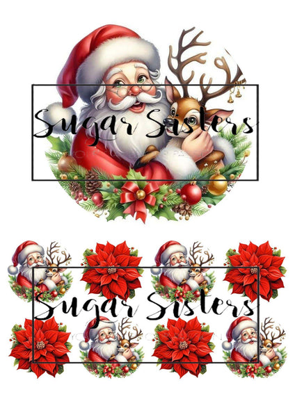 Santa and Rudolph Edible Toppers -  (1 x 6" Disc ) (8 x 2" Discs)