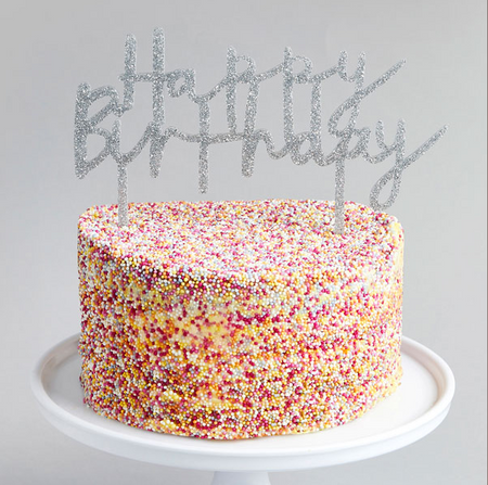 Dark Blue Glitter Happy Birthday Topper
