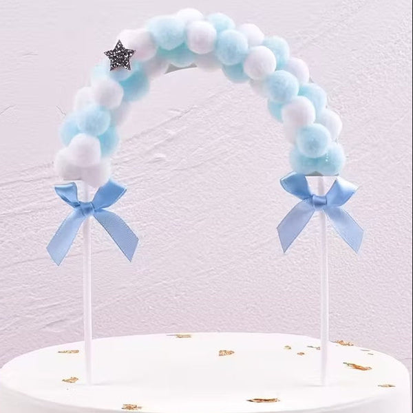SUGAR SISTERS - Blue & White Pom Pom Arch Cake Topper