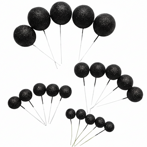 SUGAR SISTERS - Jet Black Glitter Cake Balls Pk 20