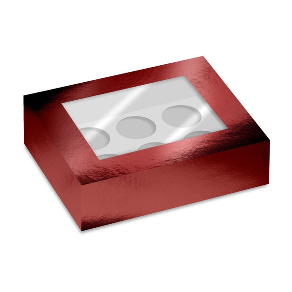 Luxury Metallic Red Cupcake Box 6s