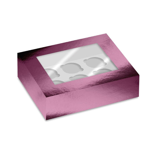 Luxury Metallic Pink Cupcake Box 6s