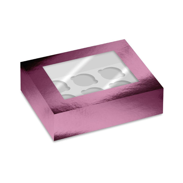Luxury Metallic Pink Cupcake Box 6s