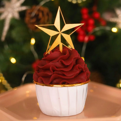 Gold Star  Cupcake Topper Pk 6 - SWEETSTAMP