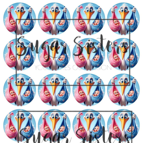 Stork Boy Girl Edible Toppers - (20 Toppers)