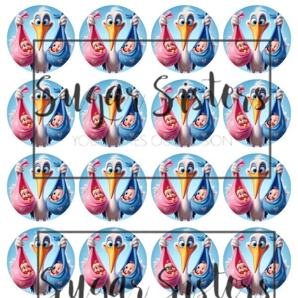 Stork Boy Girl Edible Toppers - (20 Toppers)